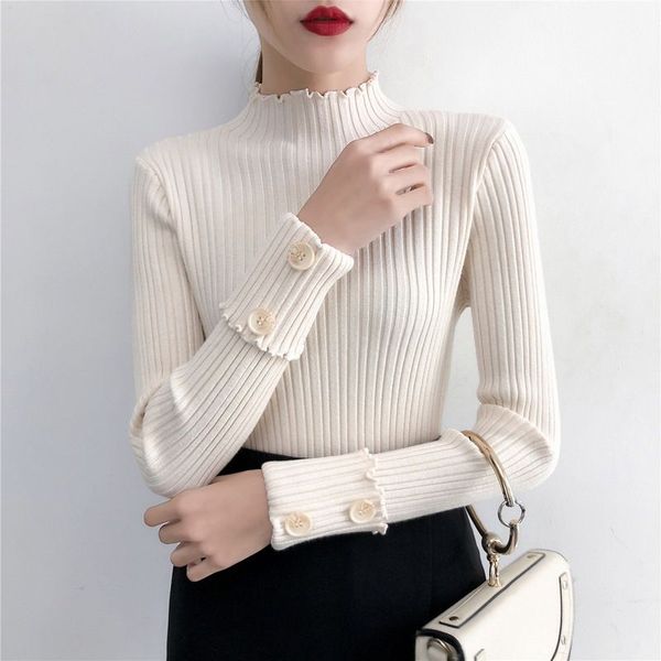 autumn winter solid color ruffles button sweater fashion sweet slim fit long sleeve women knit pullover new, White;black
autumn winter solid color ruffles button sweater fashion sweet slim fit long sleeve women knit pullover new, White;black