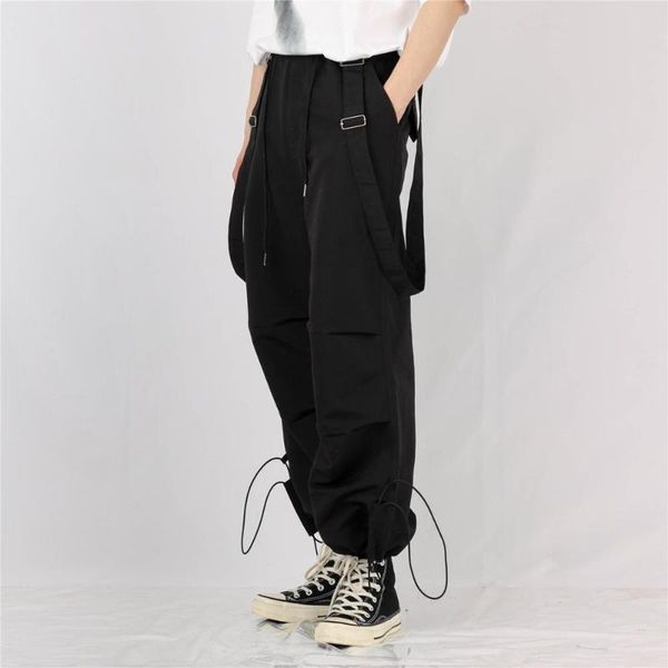 suspender overalls summer men loose straight straight dark-leg pants wide-leg siamese trousers, Black