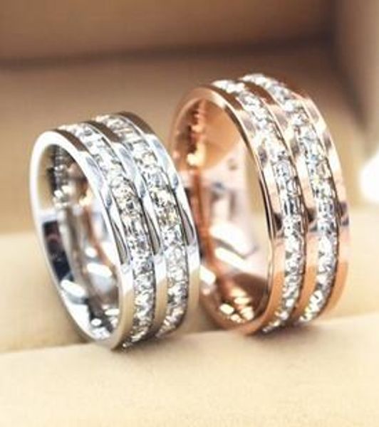 silver rose wedding ring women men double row diamond wedding engagement jewelry titanium ringswholesale, Slivery;golden
silver rose wedding ring women men double row diamond wedding engagement jewelry titanium ringswholesale, Slivery;golden
