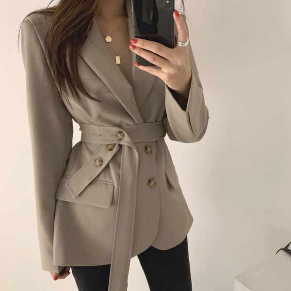 new retro casual temperament blazer jacket korean chic loose suit jacket lace up double-breasted office ladies outerwear r160, White;black
new retro casual temperament blazer jacket korean chic loose suit jacket lace up double-breasted office ladies outerwear r160, White;black