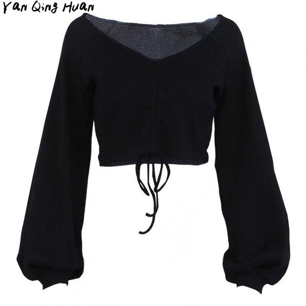 european and american spring and autumn new women's solid color fashion lantern sleeve v-neck chest strap t-shirt, White
european and american spring and autumn new women's solid color fashion lantern sleeve v-neck chest strap t-shirt, White
