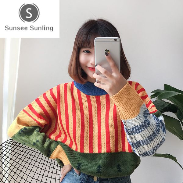 women's sweaters kawaii ulzzang loose wild color stitching korean knitted sweater female korean harajuku clothing for women, White;black
women's sweaters kawaii ulzzang loose wild color stitching korean knitted sweater female korean harajuku clothing for women, White;black