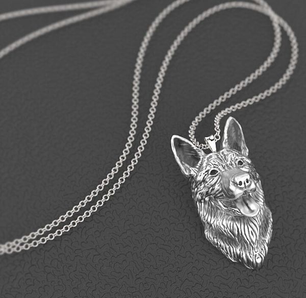 german shepherd necklace dog pendant animal series jewelry for pet lovers, Silver