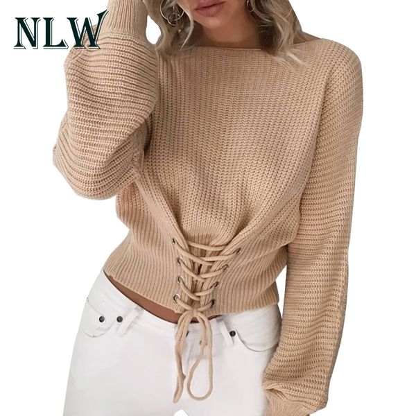 nlw lace up crop casual women sweater 2019 autumn winter knitted pullovers long sleeve o neck loose jumper bandage sweater, White;black
nlw lace up crop casual women sweater 2019 autumn winter knitted pullovers long sleeve o neck loose jumper bandage sweater, White;black
