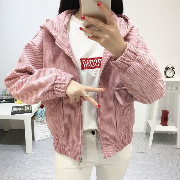 2019 hooded corduroy jacket women spring autumn fashion long sleeve casual coat female basic loose short outerwear solid, Black;brown
2019 hooded corduroy jacket women spring autumn fashion long sleeve casual coat female basic loose short outerwear solid, Black;brown