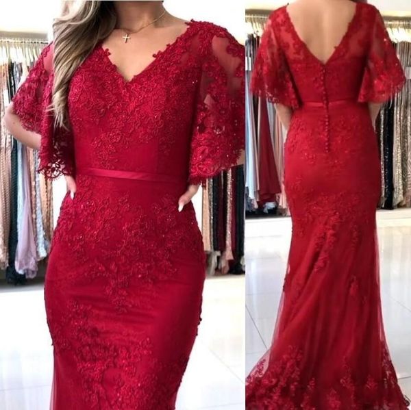 2020 burgundy mermaid evening dresses wear v neck lace appliques beaded poet sleeves button back formal party dress prom gowns, Black;red
2020 burgundy mermaid evening dresses wear v neck lace appliques beaded poet sleeves button back formal party dress prom gowns, Black;red