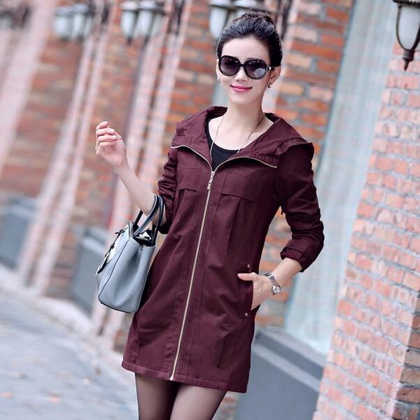 new plus size women coat 2019 spring autumn hooded long trench coat female slim solid thin outerwear df867, Tan;black
new plus size women coat 2019 spring autumn hooded long trench coat female slim solid thin outerwear df867, Tan;black