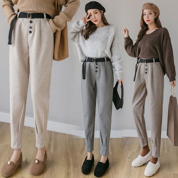 women plaid pattem wool harem pant 2019 winter spring new fashion elastic waist vintage woolen pant casual trousers with belt, Black;white
women plaid pattem wool harem pant 2019 winter spring new fashion elastic waist vintage woolen pant casual trousers with belt, Black;white
