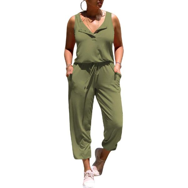 new women jumpsuit sleeveless solid color button design outfit drawing straps elastic waist band wild fashion bodysuit romper, Black;white
new women jumpsuit sleeveless solid color button design outfit drawing straps elastic waist band wild fashion bodysuit romper, Black;white