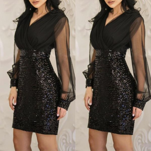 

Februaryfrost 2020 New Sexy Women's Summer Sequined Dress Elegant Black Long Sleeve One-shoulder One Word Shoulder Dress Party Clubwear