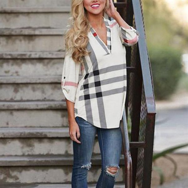 fashion design plaid printed women shirt loose casual female clothing shirt, White
fashion design plaid printed women shirt loose casual female clothing shirt, White