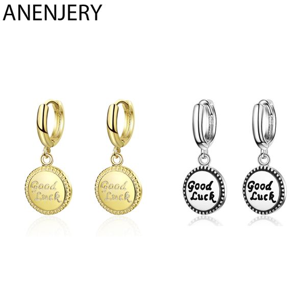 anenjery vintage gold silver round disc letter "good luck" dangle earrings 925 sterling silver ear jewelry for women s-e1018
anenjery vintage gold silver round disc letter "good luck" dangle earrings 925 sterling silver ear jewelry for women s-e1018