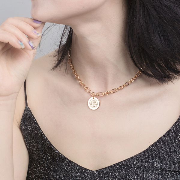 english letter round coin pendant necklace gold color chain choker necklaces for women fashion simple collares collier new r111, Silver
english letter round coin pendant necklace gold color chain choker necklaces for women fashion simple collares collier new r111, Silver