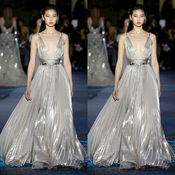 2019 silver prom dresses sleeveless deep v neck ruched zuhair murad evening dress floor length cocktail party gowns robes de soirée, Black
2019 silver prom dresses sleeveless deep v neck ruched zuhair murad evening dress floor length cocktail party gowns robes de soirée, Black