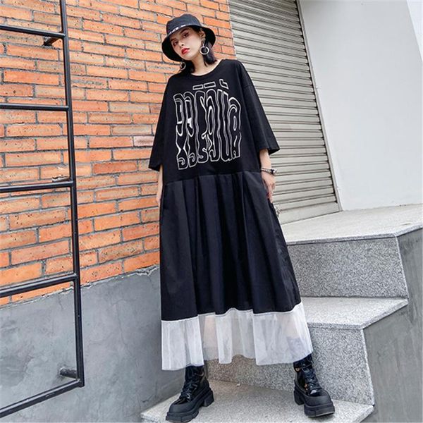 2020 new spring summer loose mesh stitching dress original design fashion big size midi ladies dresses voile spliced dress robe, Black;gray
2020 new spring summer loose mesh stitching dress original design fashion big size midi ladies dresses voile spliced dress robe, Black;gray