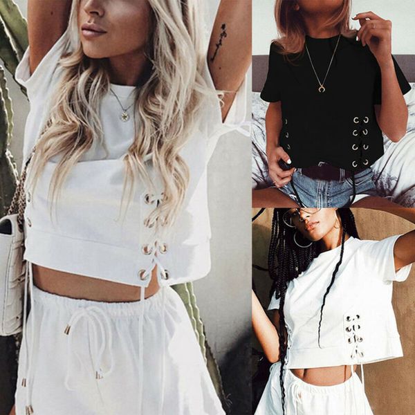 womens lace up short sleeve tank summer casual beach holiday solid t shirt, White
womens lace up short sleeve tank summer casual beach holiday solid t shirt, White