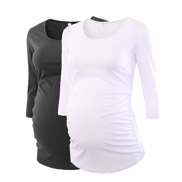 women's blouse maternity clothes side ruched 3 quarter sleeve pregnancy shirt jersey pregnant clothes for women, White
women's blouse maternity clothes side ruched 3 quarter sleeve pregnancy shirt jersey pregnant clothes for women, White