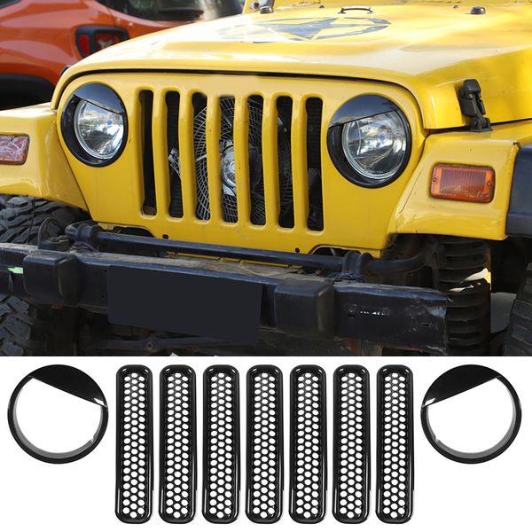 front grill insert kit, 7pcs grille front mesh grille inserts + 2pcs eye headlight bezels for 1997-2006 wrangler tj
front grill insert kit, 7pcs grille front mesh grille inserts + 2pcs eye headlight bezels for 1997-2006 wrangler tj