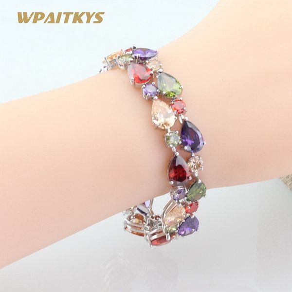 silver color link chain bracelets multicolor stones white cubic zirconia fashion jewelry for women gift box 18cm, Black
silver color link chain bracelets multicolor stones white cubic zirconia fashion jewelry for women gift box 18cm, Black