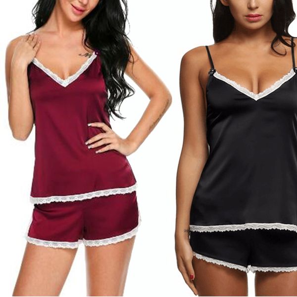 2 two piece set sling v-neck shorts sets women lace sleepwear pajama elastic satin suit plus size cool summer set, Blue;gray
2 two piece set sling v-neck shorts sets women lace sleepwear pajama elastic satin suit plus size cool summer set, Blue;gray