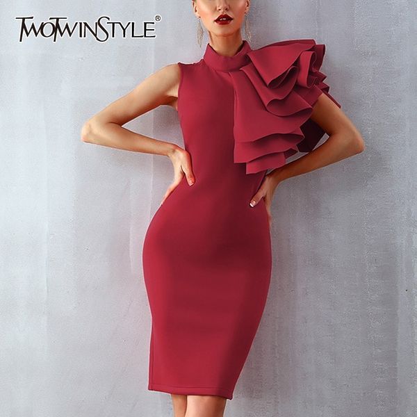 twotwinstyle ruffles off shoulder knee length dress women stand sleeveless high waist bodycon dresses female fashion 2019 spring, Black;gray
twotwinstyle ruffles off shoulder knee length dress women stand sleeveless high waist bodycon dresses female fashion 2019 spring, Black;gray