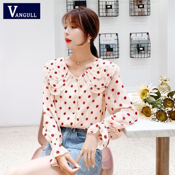vangull new women blouse red polka dots long sleeve chiffon shirt female casual slim chic blusas peter pan collar shirts, White
vangull new women blouse red polka dots long sleeve chiffon shirt female casual slim chic blusas peter pan collar shirts, White