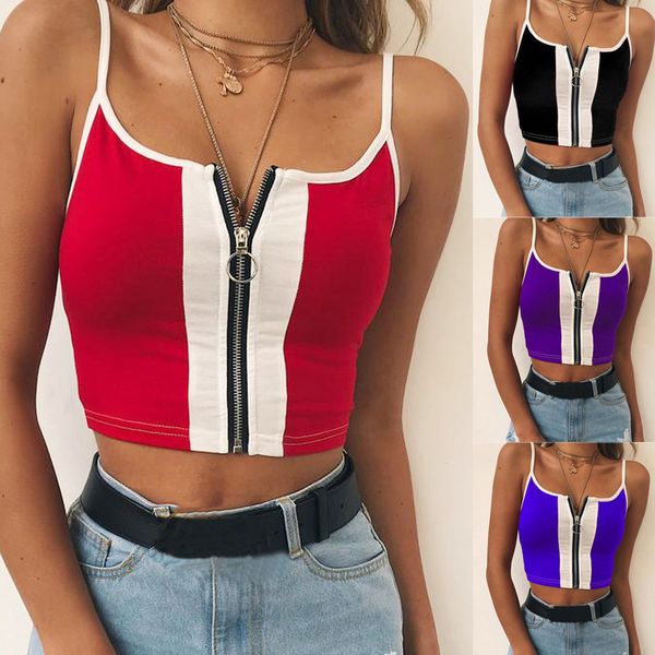 women strappy vest sleeveless patchwork zipper vest cropped ladies summer female party crop debardeur femme n4, White
women strappy vest sleeveless patchwork zipper vest cropped ladies summer female party crop debardeur femme n4, White
