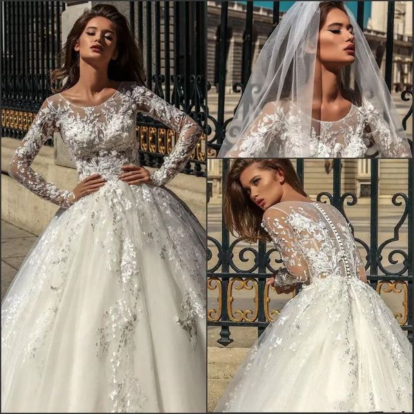 long sleeve 2019 mila nova lace wedding dresses scoop neck appliques court train bridal gowns vestido de novia custom wedding dress, White
long sleeve 2019 mila nova lace wedding dresses scoop neck appliques court train bridal gowns vestido de novia custom wedding dress, White