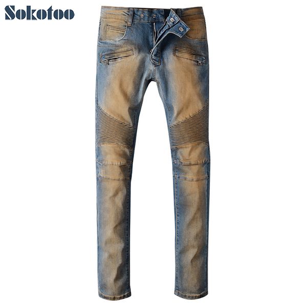 sokotoo men's casual vintage biker jeans male slim stretch denim pants long trousers, Blue
sokotoo men's casual vintage biker jeans male slim stretch denim pants long trousers, Blue