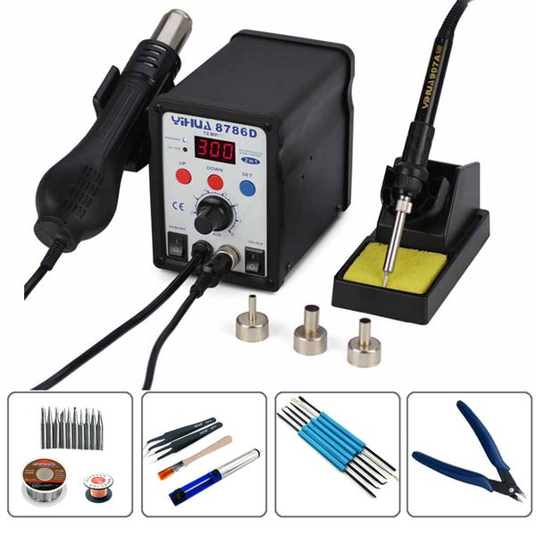 

yihua 8786d soldering station 2 in 1 digital display rework station smd air gun welding with soldering lron repair supplies