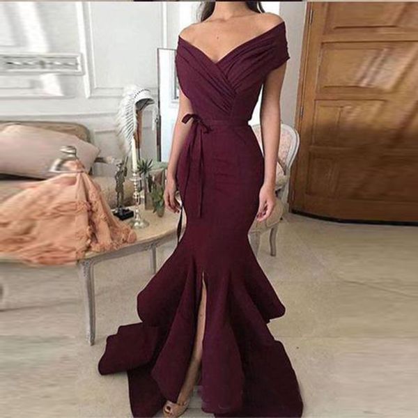Elegant Burgundy Long Mermaid Prom Dresses 2019 Split Ruffles Evening Gowns V-neck Off The Shoulder Formal Party Dress
Elegant Burgundy Long Mermaid Prom Dresses 2019 Split Ruffles Evening Gowns V-neck Off The Shoulder Formal Party Dress