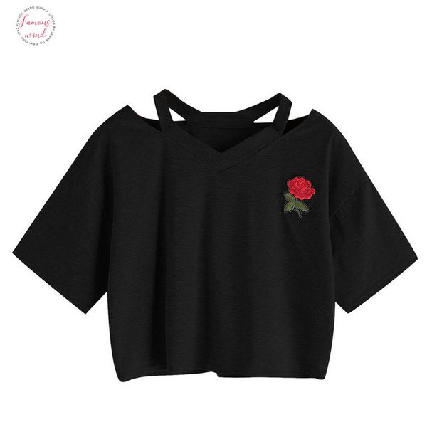 slim women crop embroidery shirts fashion european and american v neck print cotton blend white black tee
slim women crop embroidery shirts fashion european and american v neck print cotton blend white black tee