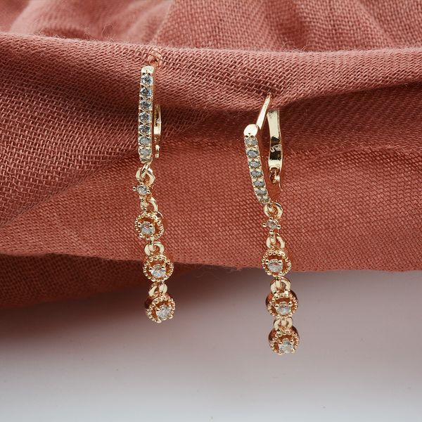 fj women 585 rose gold color dangle drop earrings three round white stone long earrings, Golden
fj women 585 rose gold color dangle drop earrings three round white stone long earrings, Golden