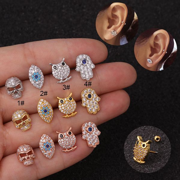 1pc new cartoon owl evil eye ear cartilage for women stainless steel zircon piercing earring helix puncture tragus jewelry, Golden;silver
1pc new cartoon owl evil eye ear cartilage for women stainless steel zircon piercing earring helix puncture tragus jewelry, Golden;silver