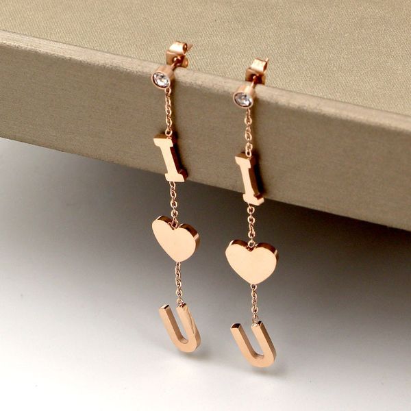fashion stainless steel i love u letter heart drop earring long chain rose gold color earrings women party wedding gift, Silver
fashion stainless steel i love u letter heart drop earring long chain rose gold color earrings women party wedding gift, Silver