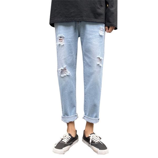 2020 four seasons new men's hole ankle-length straight jeans teen loose straight jean, Blue
2020 four seasons new men's hole ankle-length straight jeans teen loose straight jean, Blue