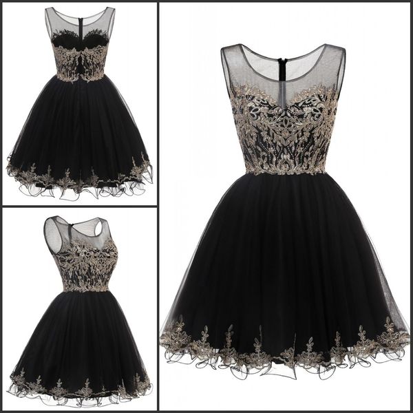 knee length tulle prom dresses short gold lace applique crystal beaded teen homecoming cocktail party dress puffy sweet 16 dresses, Black
knee length tulle prom dresses short gold lace applique crystal beaded teen homecoming cocktail party dress puffy sweet 16 dresses, Black