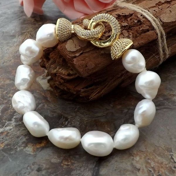 

natural three styles 10-12mm white baroque freshwater pearl micro inlay zircon accessories clasp bracelet long 20cm, Black
