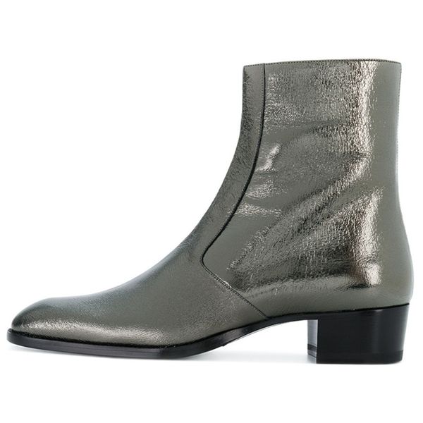 2018 new genuine leather gray sliver ankle boots wedge high heels plataform boots pointed toe men botas, Black
2018 new genuine leather gray sliver ankle boots wedge high heels plataform boots pointed toe men botas, Black