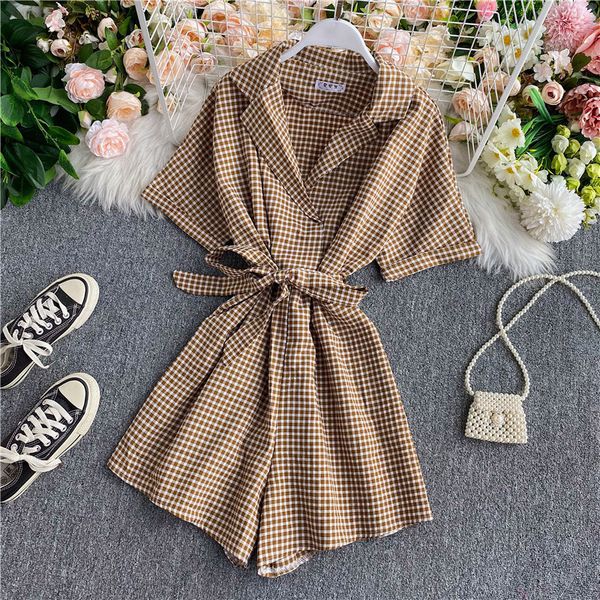 women's jumpsuits & rompers korean fashion clothing short sleeve v-neck jumpsuit wide leg plaid ladies bodycon 2021 summer women vinta, Black;white 
women's jumpsuits & rompers korean fashion clothing short sleeve v-neck jumpsuit wide leg plaid ladies bodycon 2021 summer women vinta, Black;white