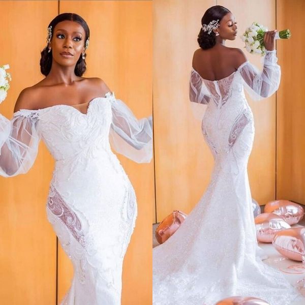 modern off the shoulder long sleeve african bridal wedding dresses illusion zipper back long wedding gowns with lace, White
modern off the shoulder long sleeve african bridal wedding dresses illusion zipper back long wedding gowns with lace, White