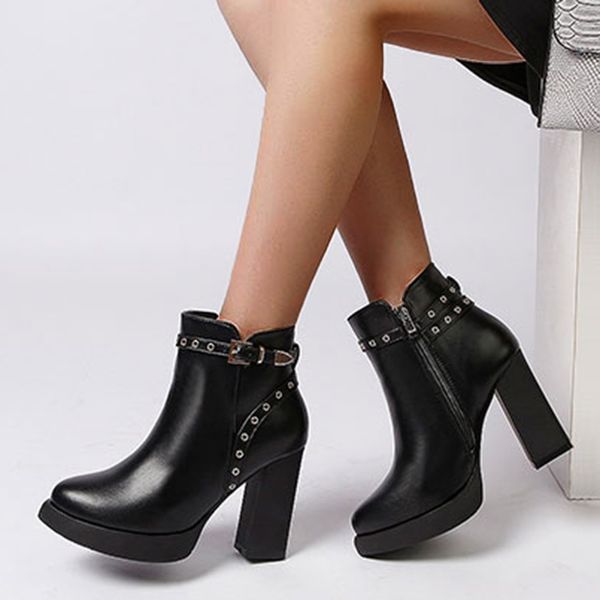 25#women winter ankle length belt buckle zip platforms high heels wild boots bottes d'hiver pour femmes, Black 
25#women winter ankle length belt buckle zip platforms high heels wild boots bottes d'hiver pour femmes, Black