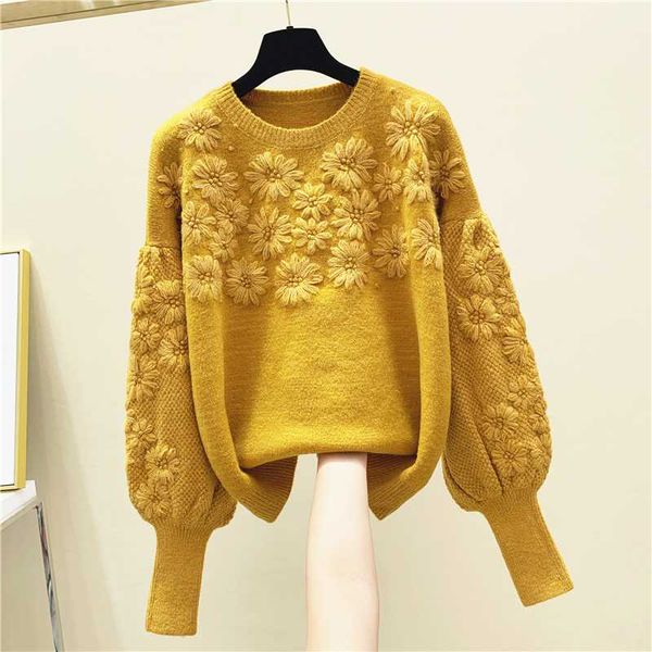 spring autumn loose flower embroidery lantern sleeve sweater women's knitting floral sweaters, White;black
spring autumn loose flower embroidery lantern sleeve sweater women's knitting floral sweaters, White;black
