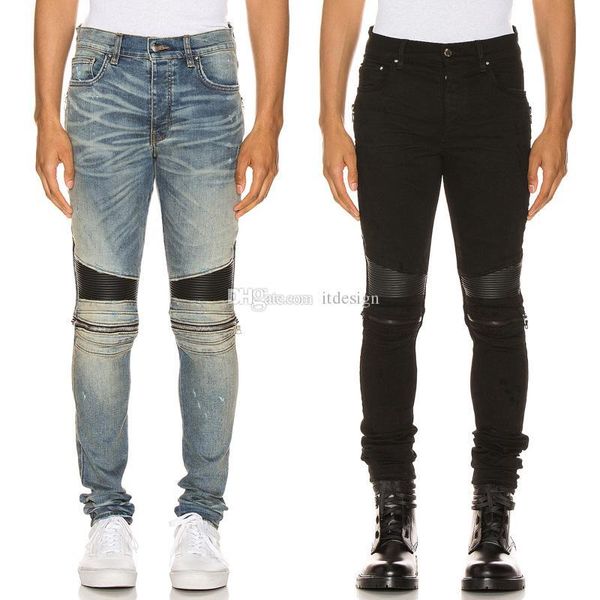 damage fade motocycle jeans for mens popular design leather panelled knee distressed stretch denim cotton pants, Blue 
damage fade motocycle jeans for mens popular design leather panelled knee distressed stretch denim cotton pants, Blue