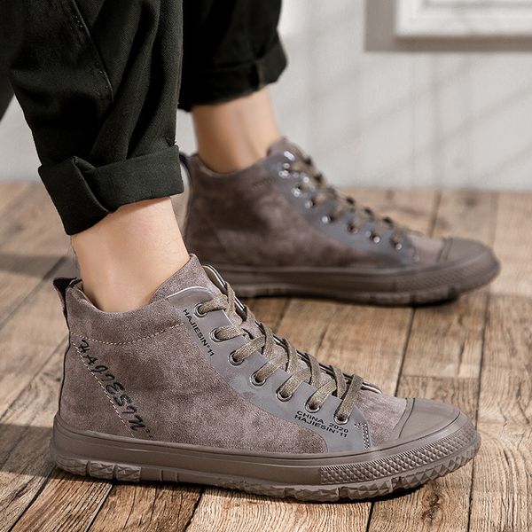 fall 2019 korean style fashion comfortable mid-shoes men's casual sports leather shoes british style men's shoes, Black