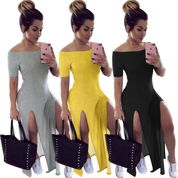 women dresses high slit off the shoulder summer short sleeve evening party club long dress outfits, Black;gray
women dresses high slit off the shoulder summer short sleeve evening party club long dress outfits, Black;gray