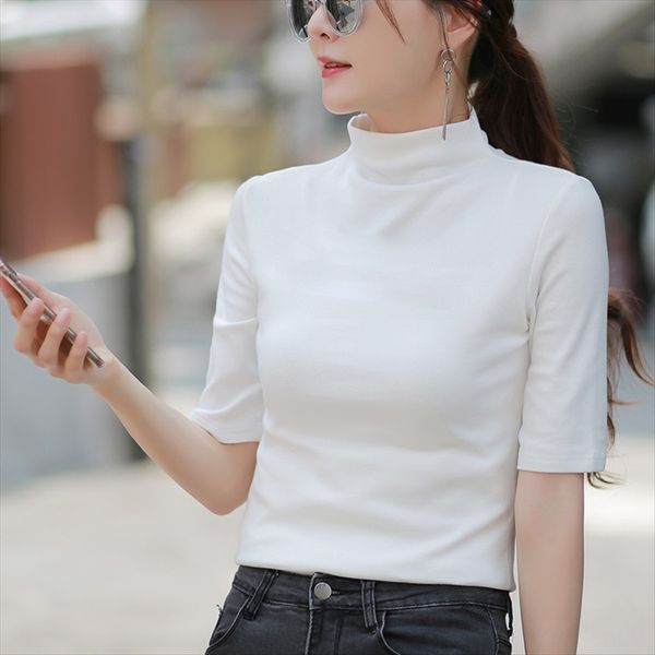 half-high collar base shirt female middle sleeve 2019 early autumn collar slim t-shirt top, White
half-high collar base shirt female middle sleeve 2019 early autumn collar slim t-shirt top, White
