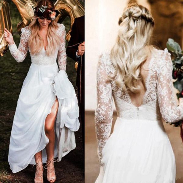 deep v neck lace chiffon long sleeves beach wedding dresses country simple bohemian bridal gowns open back wedding gowns, White
deep v neck lace chiffon long sleeves beach wedding dresses country simple bohemian bridal gowns open back wedding gowns, White