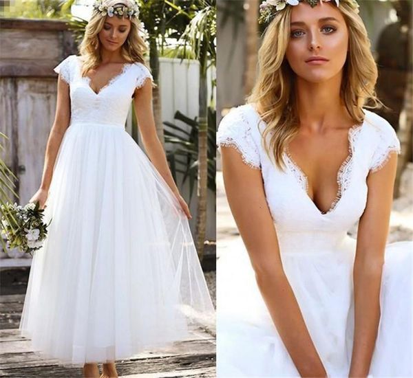vintage 1950s' tea length short wedding dresses 2019 lace tulle elegant cap sleeve v-neck bohemian beach garden bridal gowns, White
vintage 1950s' tea length short wedding dresses 2019 lace tulle elegant cap sleeve v-neck bohemian beach garden bridal gowns, White