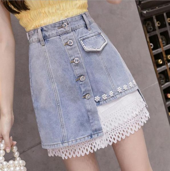 2020 summer mesh stitching denim skirts for women high waist beading vintage harajuku style jeans skirt woman p1488, Black
2020 summer mesh stitching denim skirts for women high waist beading vintage harajuku style jeans skirt woman p1488, Black